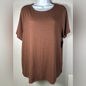 Old Navy Women’s Brown Ribbed Short Sleeve Shirt NWT Size Large